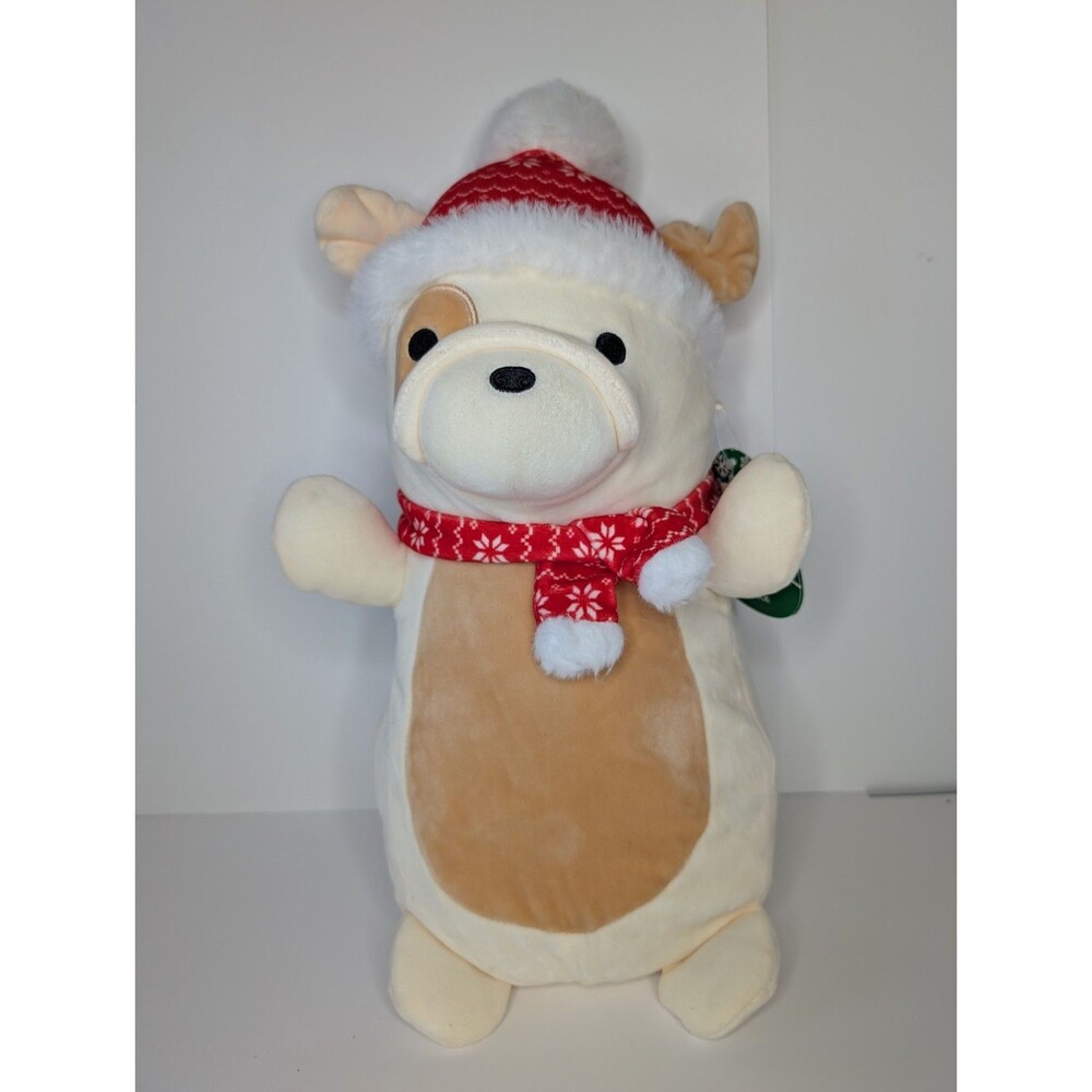 Squishmallows Brock The Bulldog 12” Hugmees 2022 Soft Beige Puppy Dog Scarf Hat